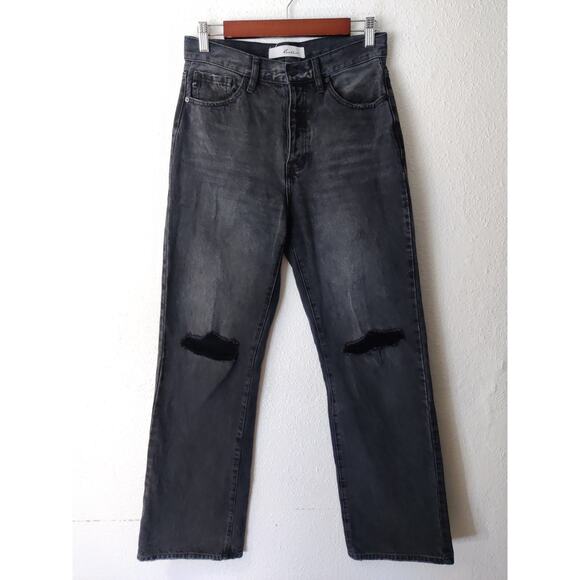 KanCan Dark Gray 90's Flared Legs Destroyed Relaxed High Rise Jeans Size 3/25 - Picture 2 of 8